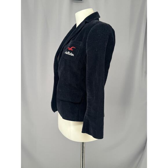 Hollister Blazer Womens Small Blue Corduroy Two Button Logo Lined Jacket - Picture 3 of 12